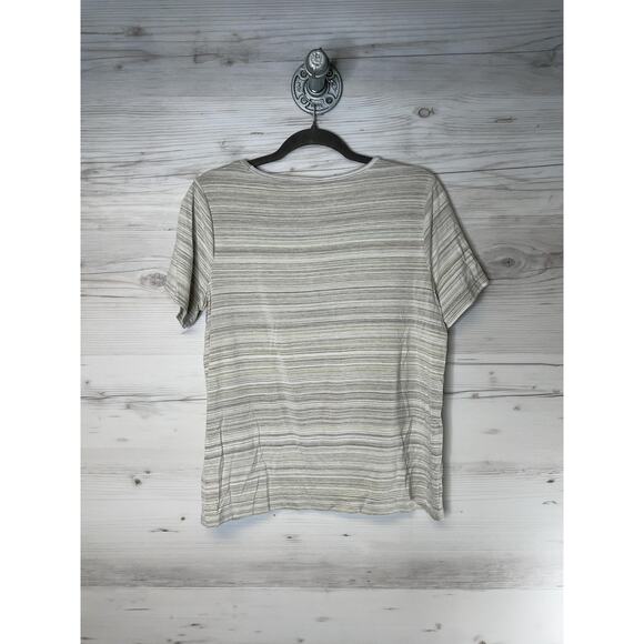 Old Navy Shirt Womens Medium Green Multi Stripe Luxe Crew Short Sleeve Stretch - Picture 9 of 9